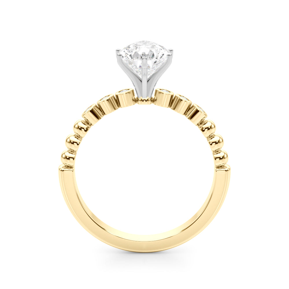 Yellow gold Pear Solitaire Bezel Accent Diamond Engagement Ring with Beaded Band and Four-Prong Setting 2