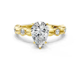 Yellow gold Pear Solitaire Bezel-Set Diamond Ring with Beaded Band and Four-Prong Setting_54