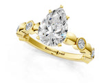 Yellow gold Pear Solitaire Bezel-Set Diamond Ring with Beaded Band and Four-Prong Setting_55