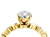 Yellow gold Pear Solitaire Bezel-Set Diamond Ring with Beaded Band and Four-Prong Setting_58