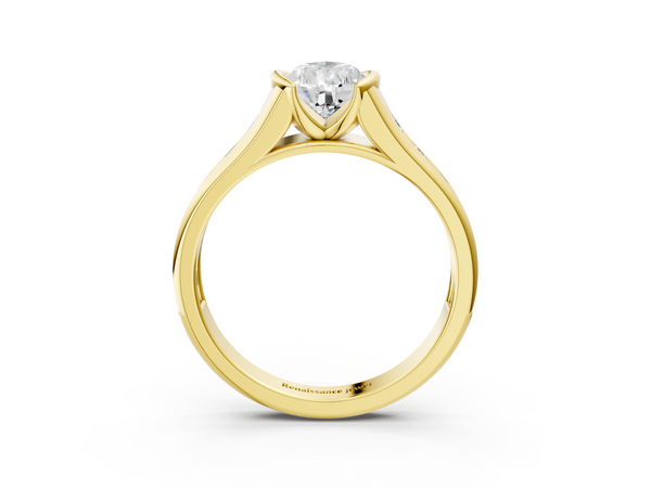 Yellow gold Pear Solitaire Bezel-Set Diamond Ring with Channel-Set Band