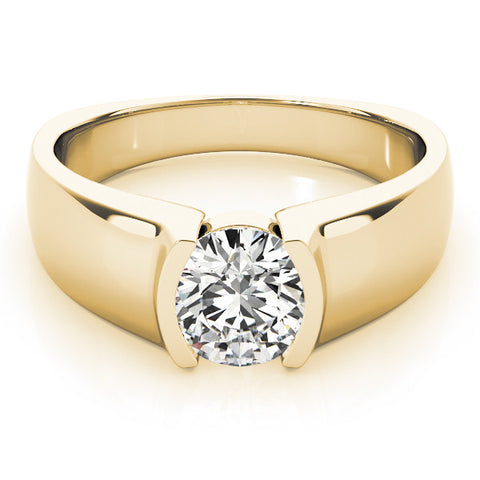 Yellow gold Pear Solitaire Bezel Set Diamond Ring with Wide Band 2