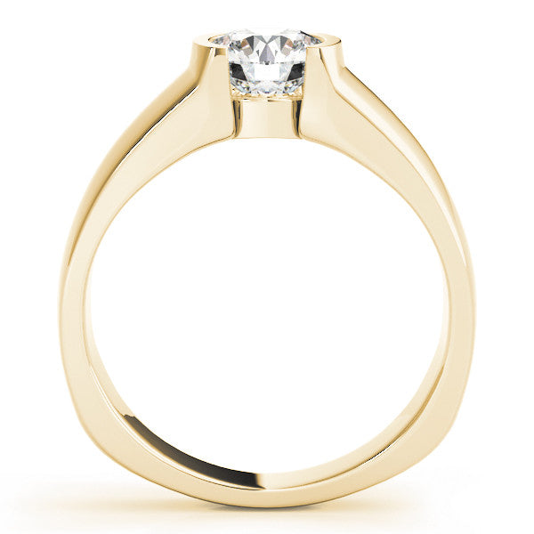 Yellow gold Cushion Solitaire Bezel Set Diamond Ring with Wide Band