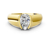 Yellow gold Pear Solitaire Bezel Set Diamond Ring with Wide Band_3