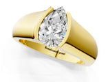 Yellow gold Pear Solitaire Bezel Set Diamond Ring with Wide Band_4