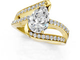 14K Yellow Gold 3.52 Carat E VVS2 Pear Solitaire Bypass Diamond Engagement Ring with Channel-Set Band and Four-Prong Setting