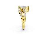 14K Yellow Gold 3.52 Carat E VVS2 Pear Solitaire Bypass Diamond Engagement Ring with Channel-Set Band and Four-Prong Setting