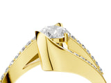 14K Yellow Gold 3.52 Carat E VVS2 Pear Solitaire Bypass Diamond Engagement Ring with Channel-Set Band and Four-Prong Setting