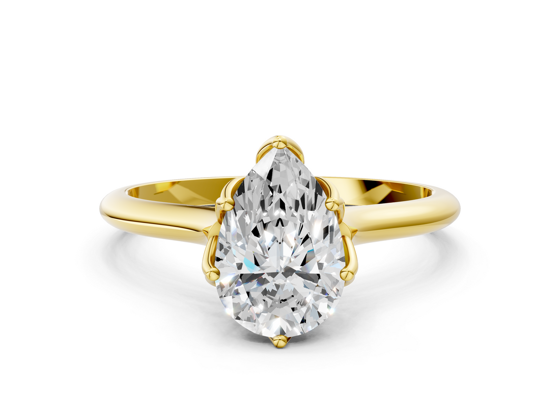 Yellow gold Pear Solitaire Cathedral Diamond Ring with Six-Prong Setting_25