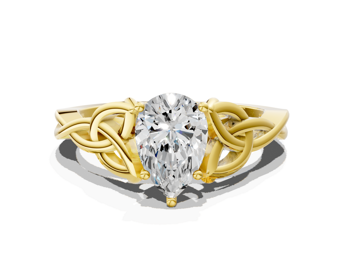 Yellow gold Pear Solitaire Celtic Knot Engagement Ring with Four-Prong Setting_63