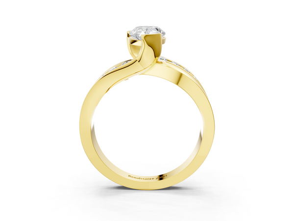 Yellow gold Pear Solitaire Channel-Set Split Shank Ring with Tension Prong Setting