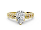 Yellow gold Pear Solitaire Chevron Pave Diamond Engagement Ring with Six-Prong Setting_3