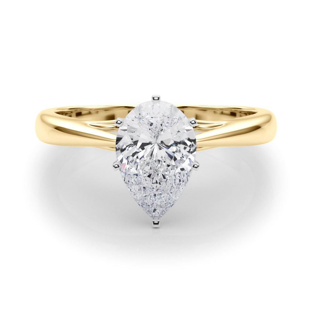Yellow gold Pear Solitaire Diamond Engagement Ring with Cathedral Setting and Four-Prong Mount on a Classic Band 1