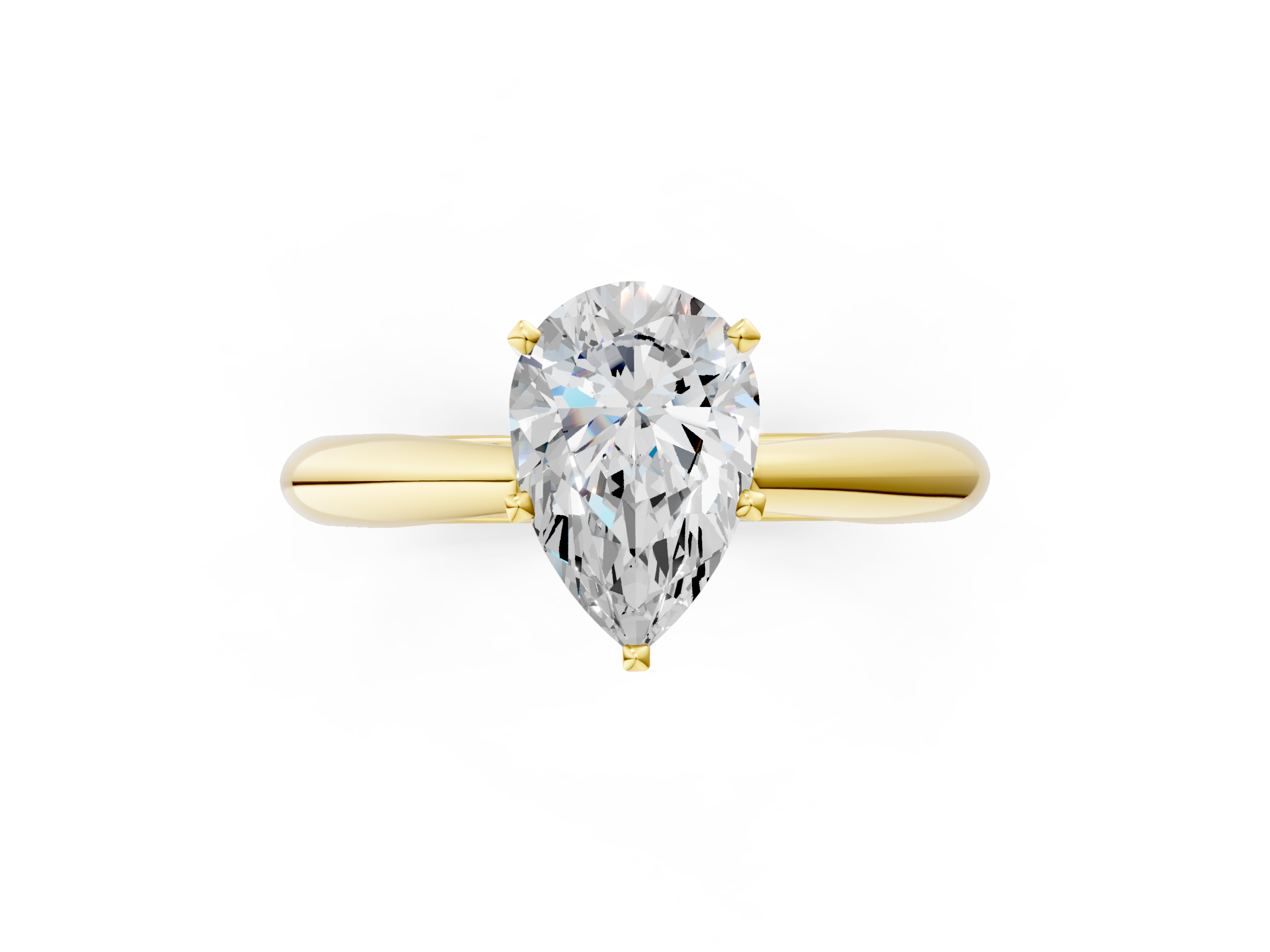 Yellow gold Pear Solitaire Diamond Engagement Ring with Cathedral Setting and Four-Prong Mount on a Classic Band_196