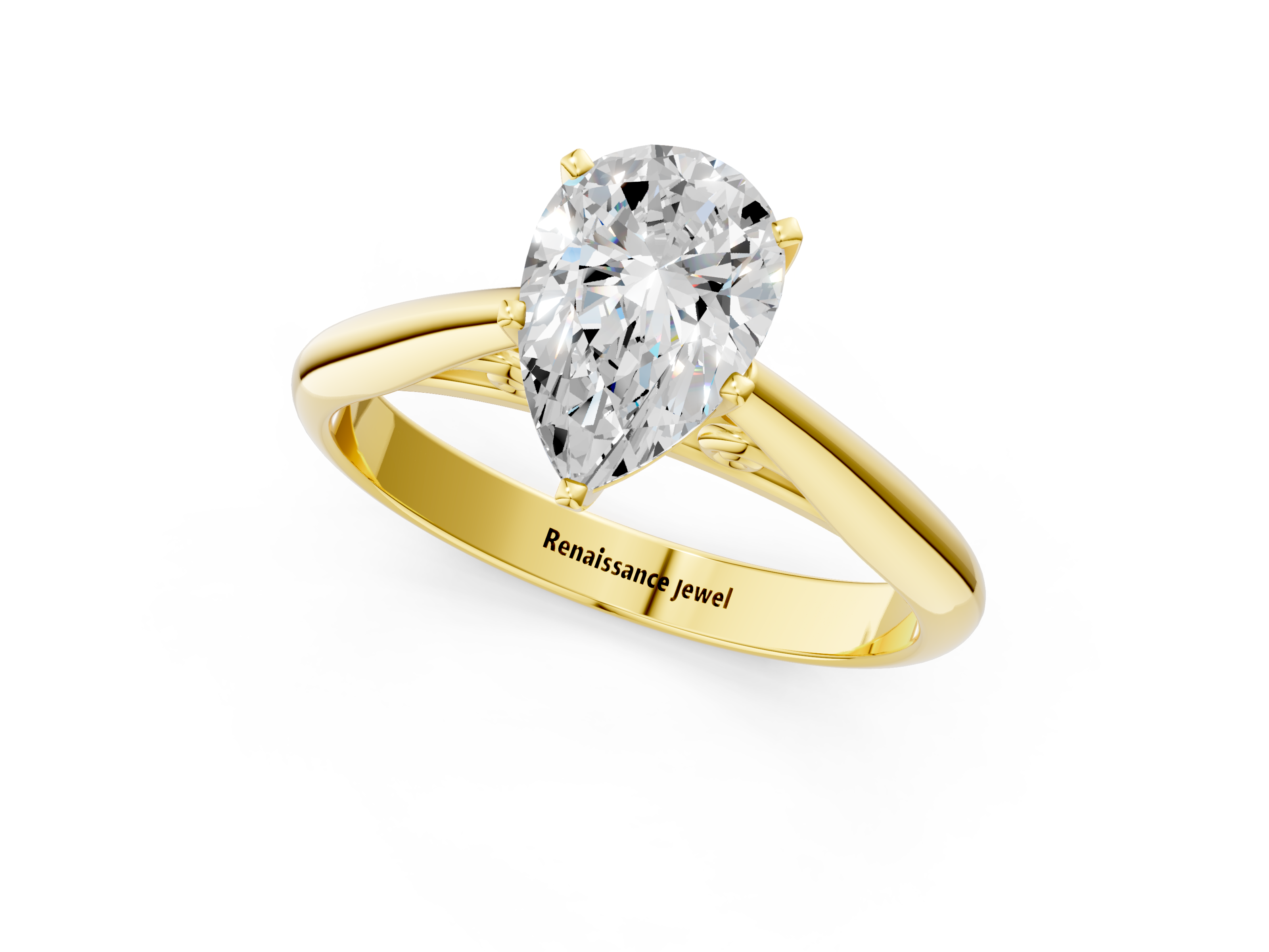 Yellow gold Pear Solitaire Diamond Engagement Ring with Cathedral Setting and Four-Prong Mount on a Classic Band_197