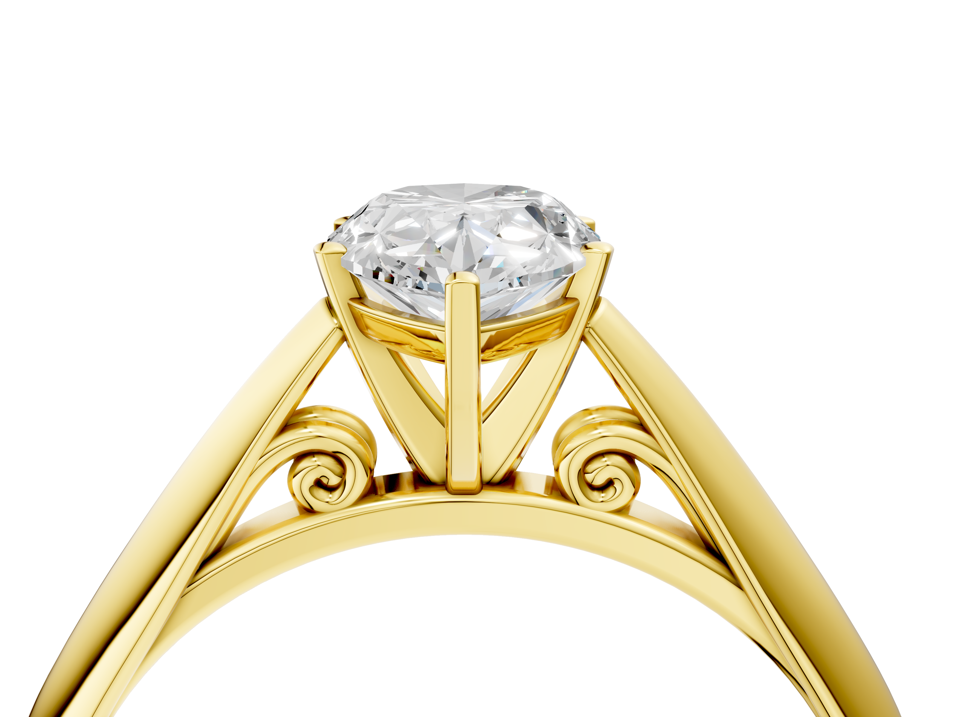 Yellow gold Pear Solitaire Diamond Engagement Ring with Cathedral Setting and Four-Prong Mount on a Classic Band_200