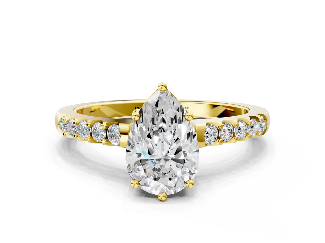 Yellow gold Pear Solitaire Diamond Engagement Ring with Pavé Band and Six-Prong Setting_27