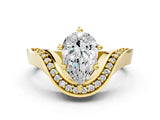 Yellow gold Pear Solitaire Diamond Engagement Ring with Pave Band and Four-Prong Setting 1