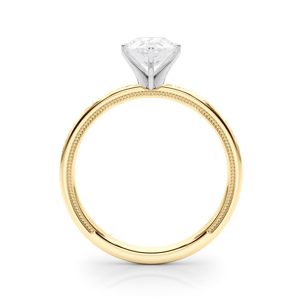 Yellow gold Pear Solitaire Diamond Engagement Ring with XO Engraved Band and Four-Prong Setting 2