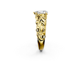 Yellow gold Pear Solitaire Diamond Leaf Vine Band with Prong Setting_53