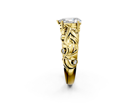 Yellow gold Pear Solitaire Diamond Leaf Vine Band with Prong Setting_53