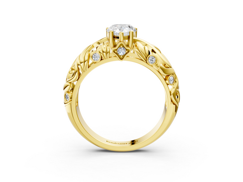 Yellow gold Pear Solitaire Diamond Leaf Vine Band with Prong Setting_54