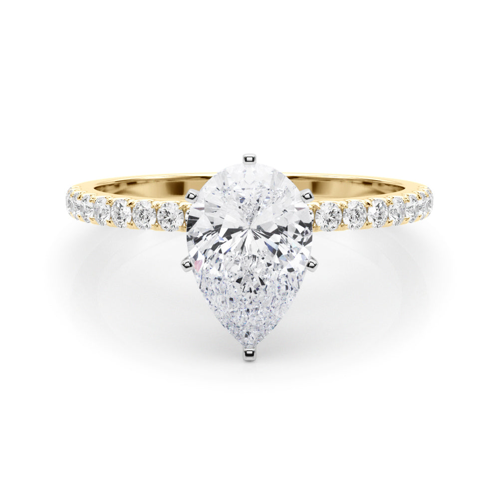 Yellow gold Pear Solitaire Diamond Pavé Band with Four-Prong Setting 1