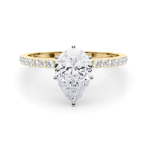 Yellow gold Pear Solitaire Diamond Pavé Band with Four-Prong Setting 1