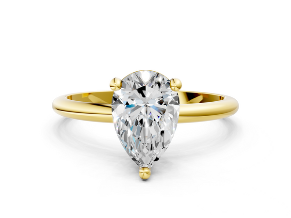 Yellow gold Pear Solitaire Diamond Ring with 4-Prong Setting on a Classic Band
