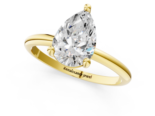 Yellow gold Pear Solitaire Diamond Ring with 4-Prong Setting on a Classic Band