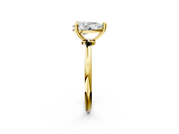 Yellow gold Pear Solitaire Diamond Ring with 4-Prong Setting on a Classic Band