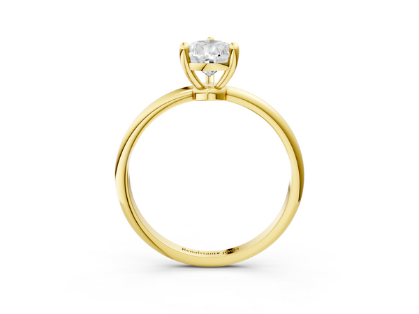 Yellow gold Pear Solitaire Diamond Ring with 4-Prong Setting on a Classic Band