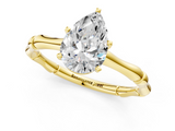 Yellow gold Pear Solitaire Diamond Ring with Bamboo Band and Four-Prong Setting_65