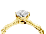 Yellow gold Pear Solitaire Diamond Ring with Bamboo Band and Four-Prong Setting_68