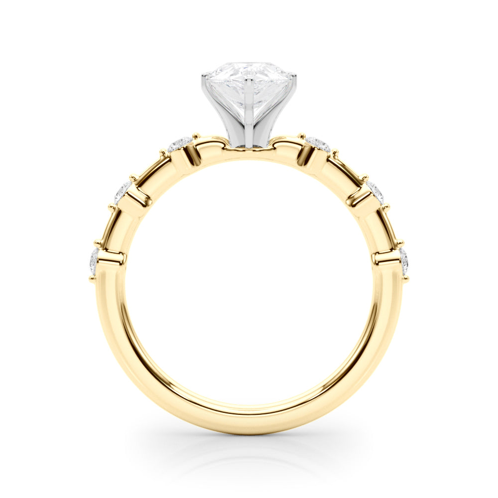 Yellow gold Pear Solitaire Diamond Ring with Bezel Set Side Stones and Prong Setting 2