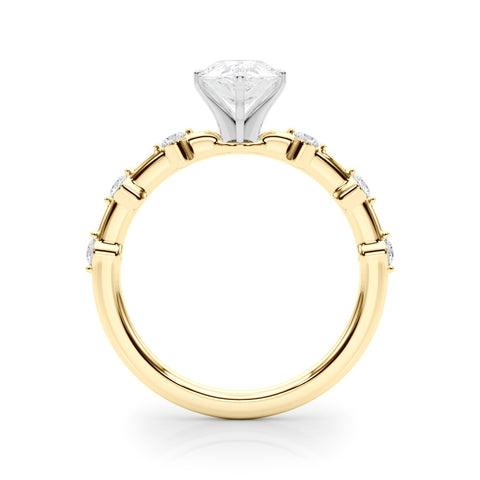 Yellow gold Pear Solitaire Diamond Ring with Bezel Set Side Stones and Prong Setting 2