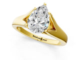 Yellow gold Pear Solitaire Diamond Ring with Cathedral Band and Four-Prong Setting_66