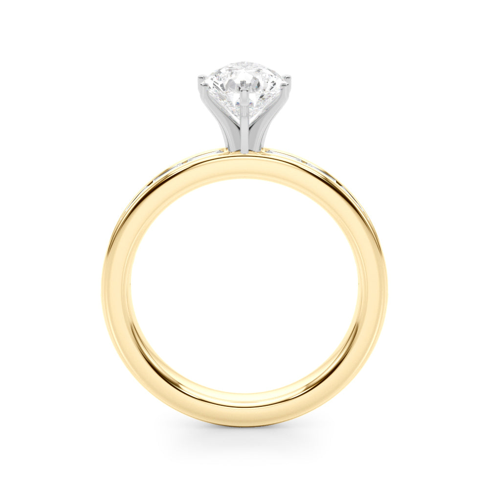 Yellow gold Pear Solitaire Diamond Ring with Channel-Set Baguette Band and Four-Prong Setting 2