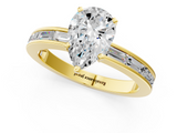 Yellow gold Pear Solitaire Diamond Ring with Channel-Set Baguette Band and Four-Prong Setting_93