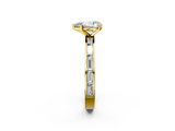 Yellow gold Pear Solitaire Diamond Ring with Channel-Set Baguette Band and Four-Prong Setting_94