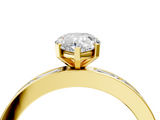Yellow gold Pear Solitaire Diamond Ring with Channel-Set Baguette Band and Four-Prong Setting_96