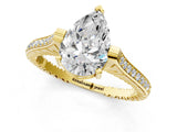 Yellow gold Pear Solitaire Diamond Ring with Channel Set Band and Bezel Prong Setting_81