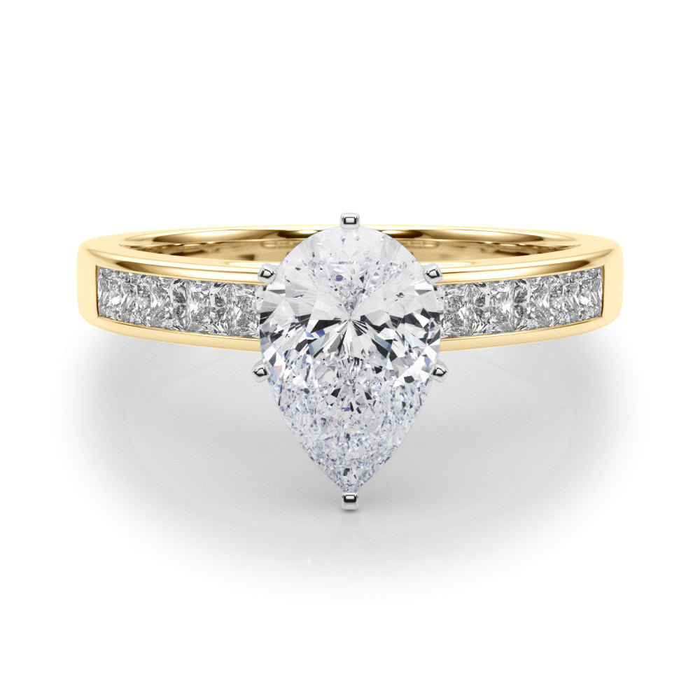 Yellow gold Pear Solitaire Diamond Ring with Channel-Set Band and Four-Prong Setting 1