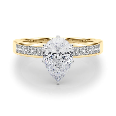Yellow gold Pear Solitaire Diamond Ring with Channel-Set Band and Four-Prong Setting 1