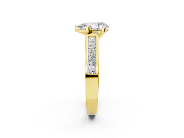Yellow Gold Pear-Shaped Solitaire Engagement Ring Setting with Princess Channel Band