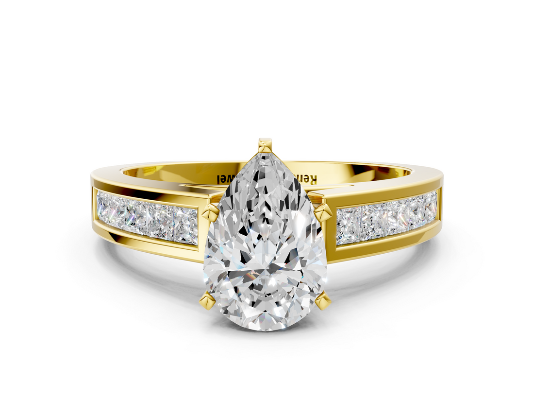 Yellow gold Pear Solitaire Diamond Ring with Channel-Set Band and Four-Prong Setting_8