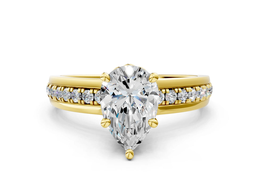 Yellow gold Pear Solitaire Diamond Ring with Channel Set Band and Six-Prong Setting_60