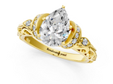 Yellow gold Pear Solitaire Diamond Ring with Filigree Band and Four-Prong Setting_70