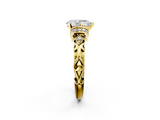 Yellow gold Pear Solitaire Diamond Ring with Filigree Band and Four-Prong Setting_71