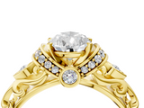 Yellow gold Pear Solitaire Diamond Ring with Filigree Band and Four-Prong Setting_73